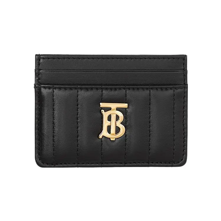 Burberry Lola Quilted Lambskin Card Holder for Women, Gold-Tone Logo, Black