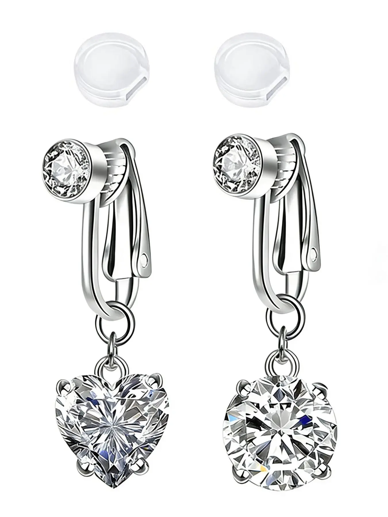 2PCS Fake Belly Button Piercing Clip On Belly Ring for Women Non Piercing Navel Ring Round Heart Shaped Fake Belly Jewelry Clip-On Belly Piercing Faux Navel Piercing Jewelry