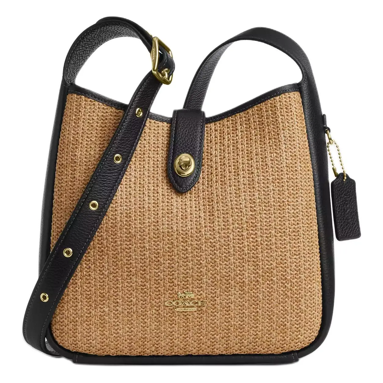 COACH Hadley 24 Multi-Use Logo Saddle Bag for Women in Tan and Black Straw-Patterned Leather