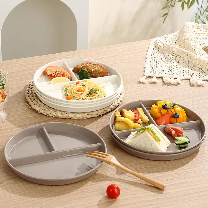 2/4pcs Adult Portion Control Plates, Round 3-Compartment Plastic Dinner Plates, Healthy Eating & Weight Loss Divided Plates, Reusable Dishwasher Safe Salad Plates