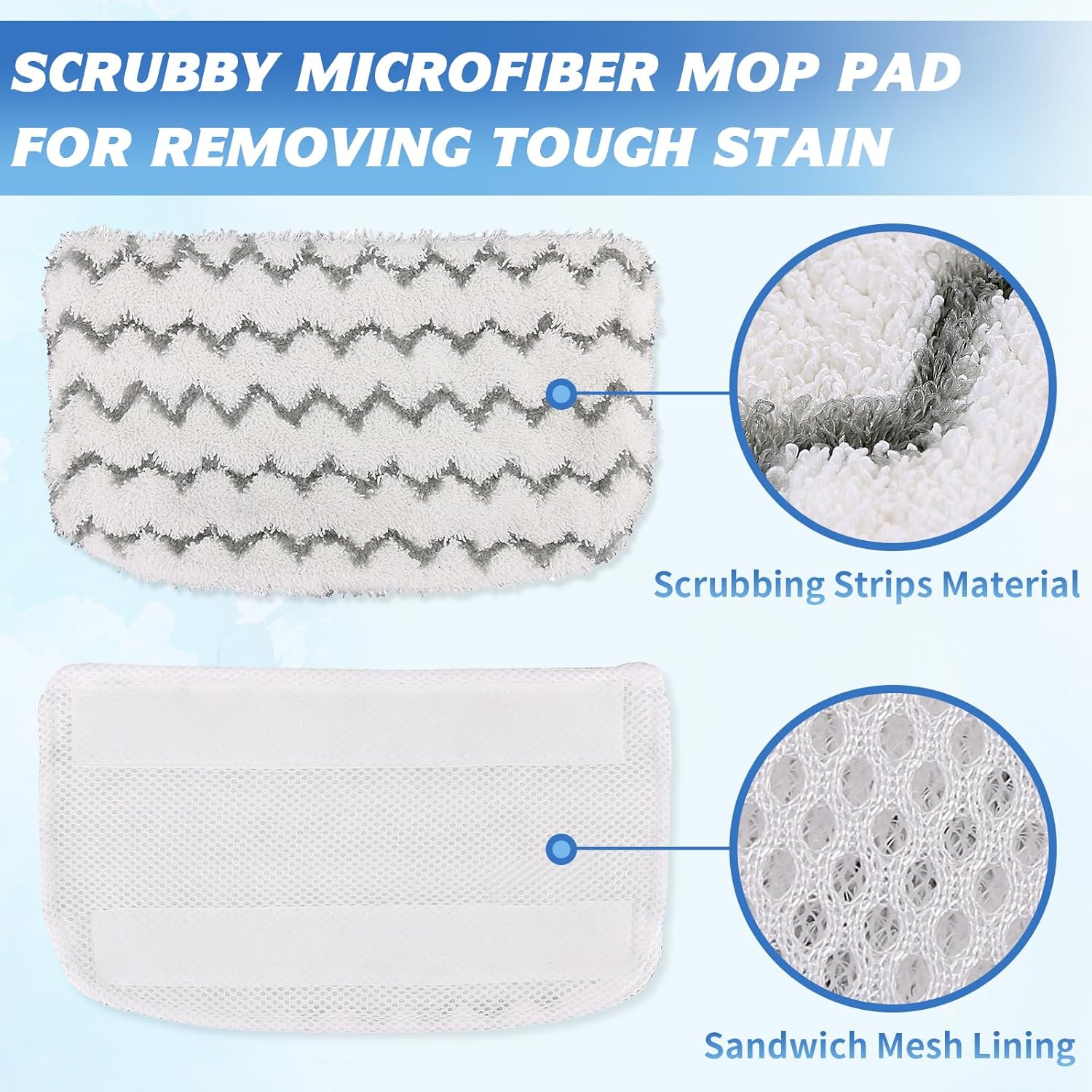 6 Pack Microfiber Steam Mop Pads Replacement for  Steam Mop S1000, S1000A, S1000C, S1000WM, and S1001C, Dirt Grip Cleaning Pads