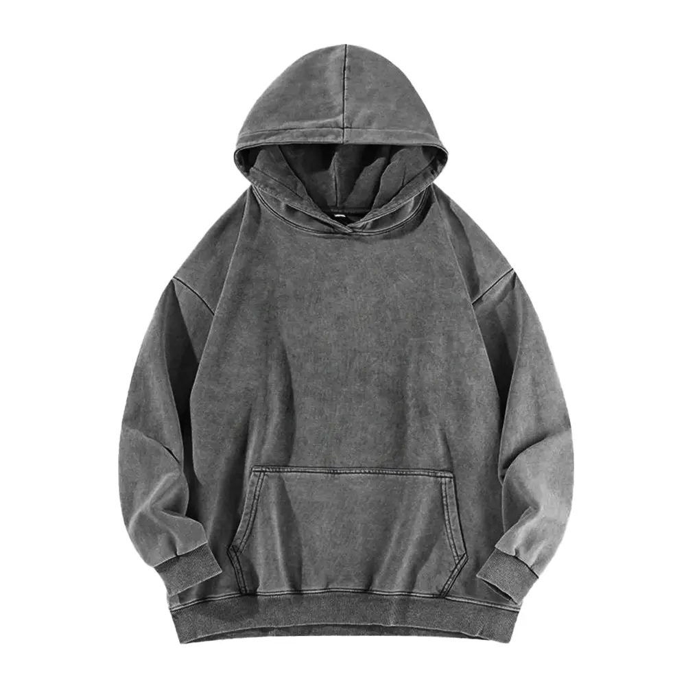 Unisex 100% Cotton Vintage Stone Wash Hoodie Acid Washed Oversized Loose Hooded Pullover Plain Streetwear Sweatshirt For Daily Outfits