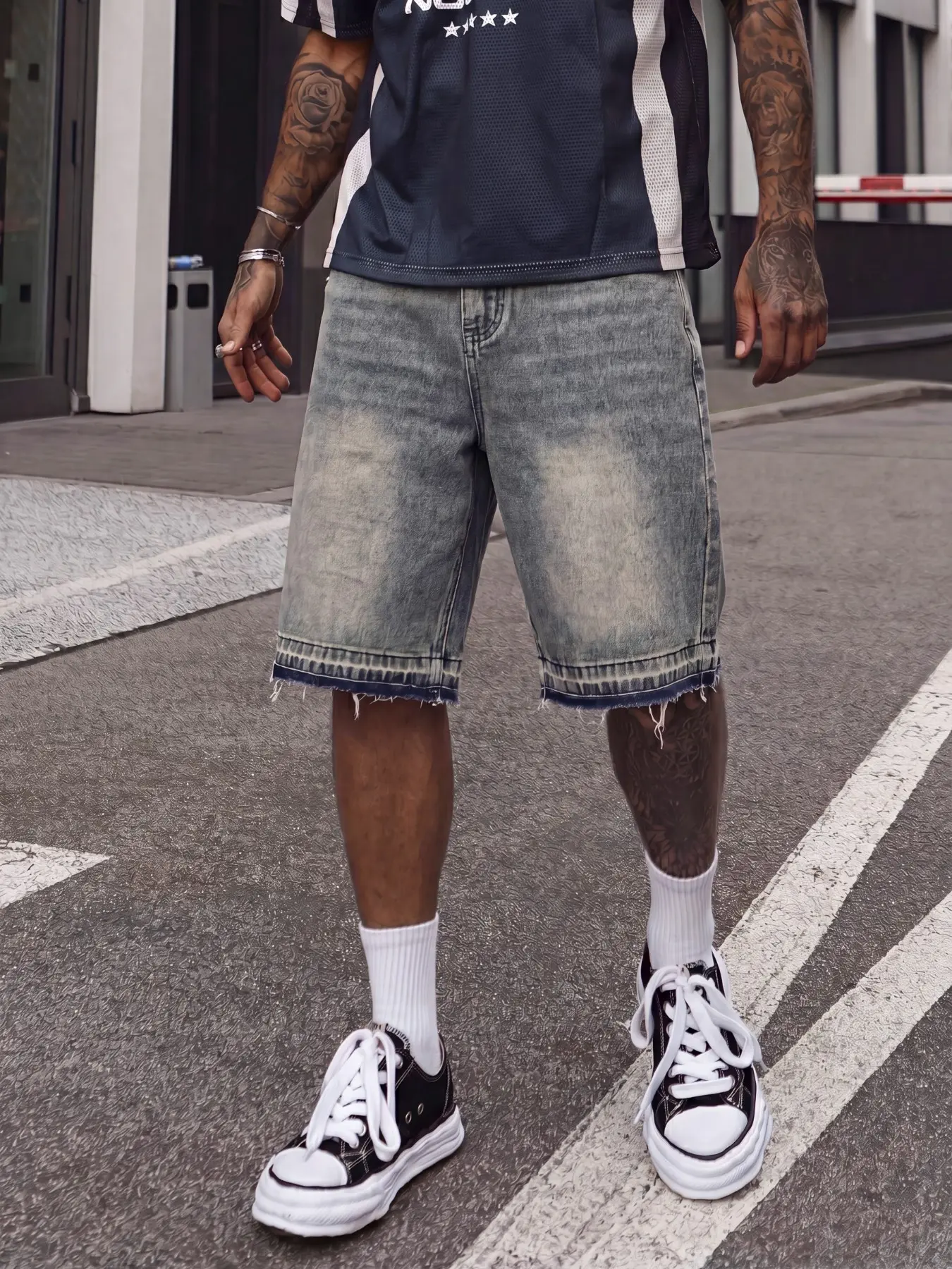 Men's Vintage Mud Wash Loose Streetwear Denim Shorts with Light Frayed Hem, Versatile Retro Casual Bottoms – Perfect Gift for Him, Menswear