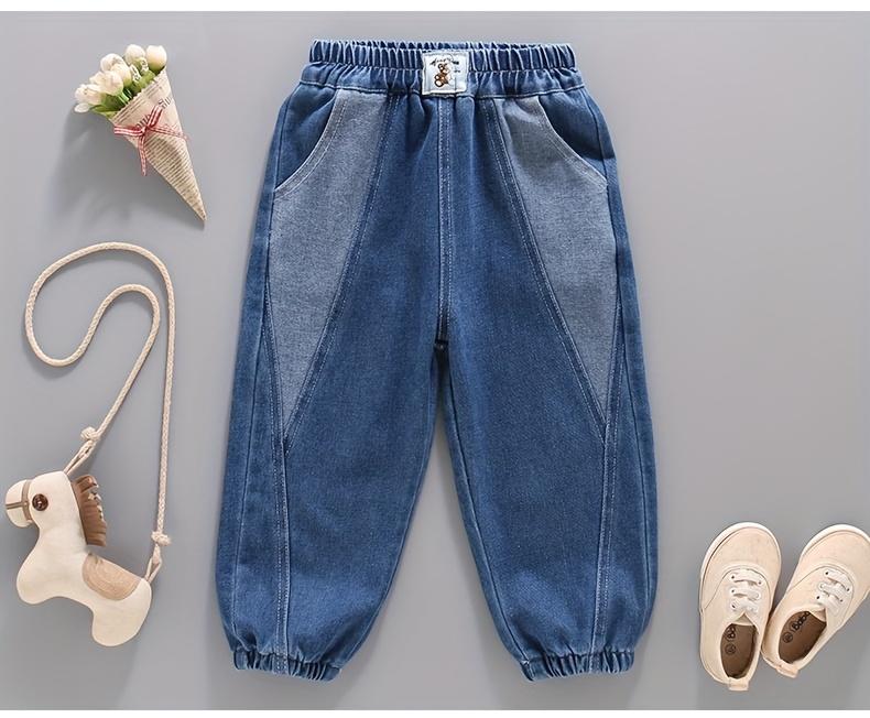 New(New)Boys' Denim Pants Spring/Autumn Long Trousers Fashion Spliced Cuffed Jeans for Kids Comfortable Fit