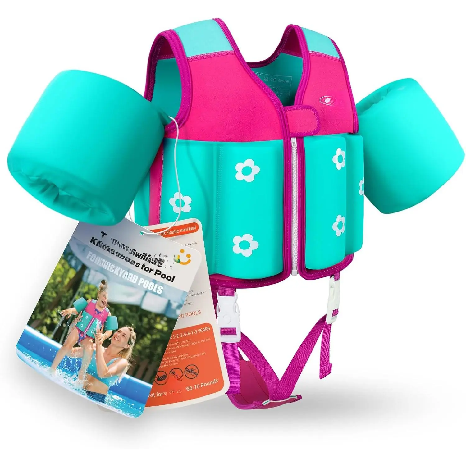 Kids Pool Floaties 1-2-3-5-7-9 Years Old, Toddler Swim Vest 20-30-50-70 Pounds, Comfortable Extended Wear Kids Float Jacket with Crotch Strap, Bright & Colorful Design and Unpadded Sides for Comfort