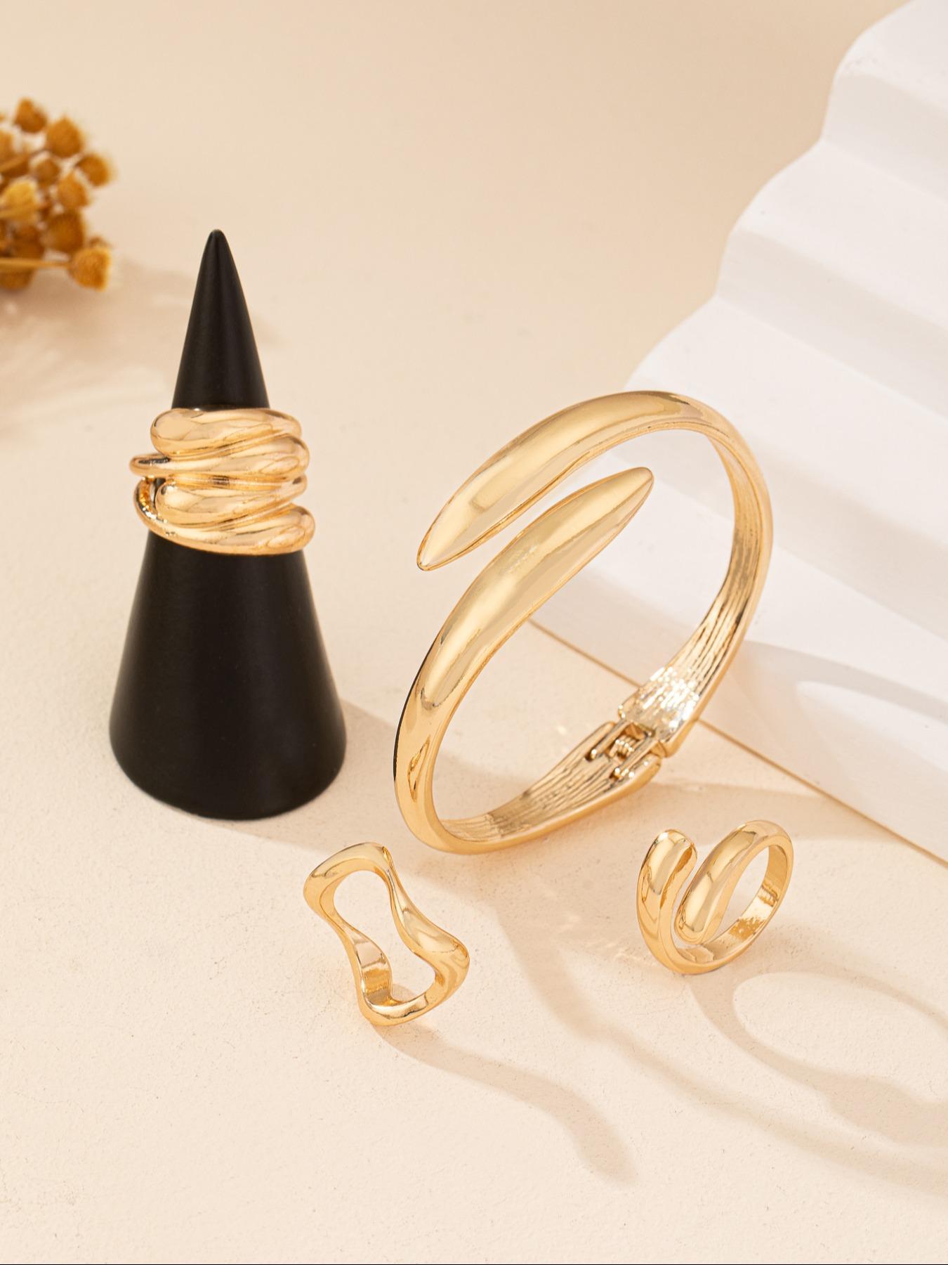 Fashionable Boho Style Cuff Bangle & Cuff Rings, New Trend Elegant Hand Jewelry Set, Trendy & Exquisite Hand Jewelry for Women, Teardrop Jewelry Set