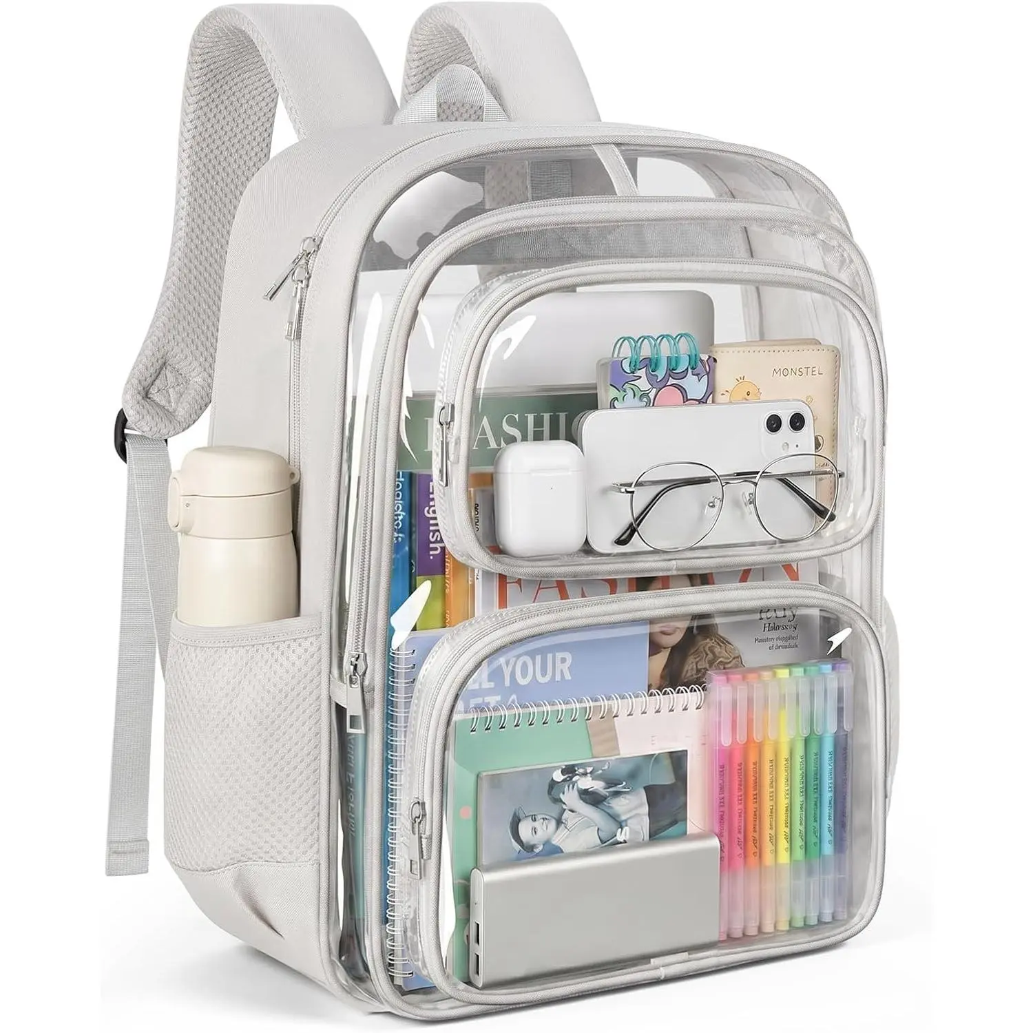 Clear Backpack, Fabric & PVC Clear Bookbag Heavy Duty Transparent Bag Large Capacity See Through Backpack with Thickened  Straps for College Work Travel ,