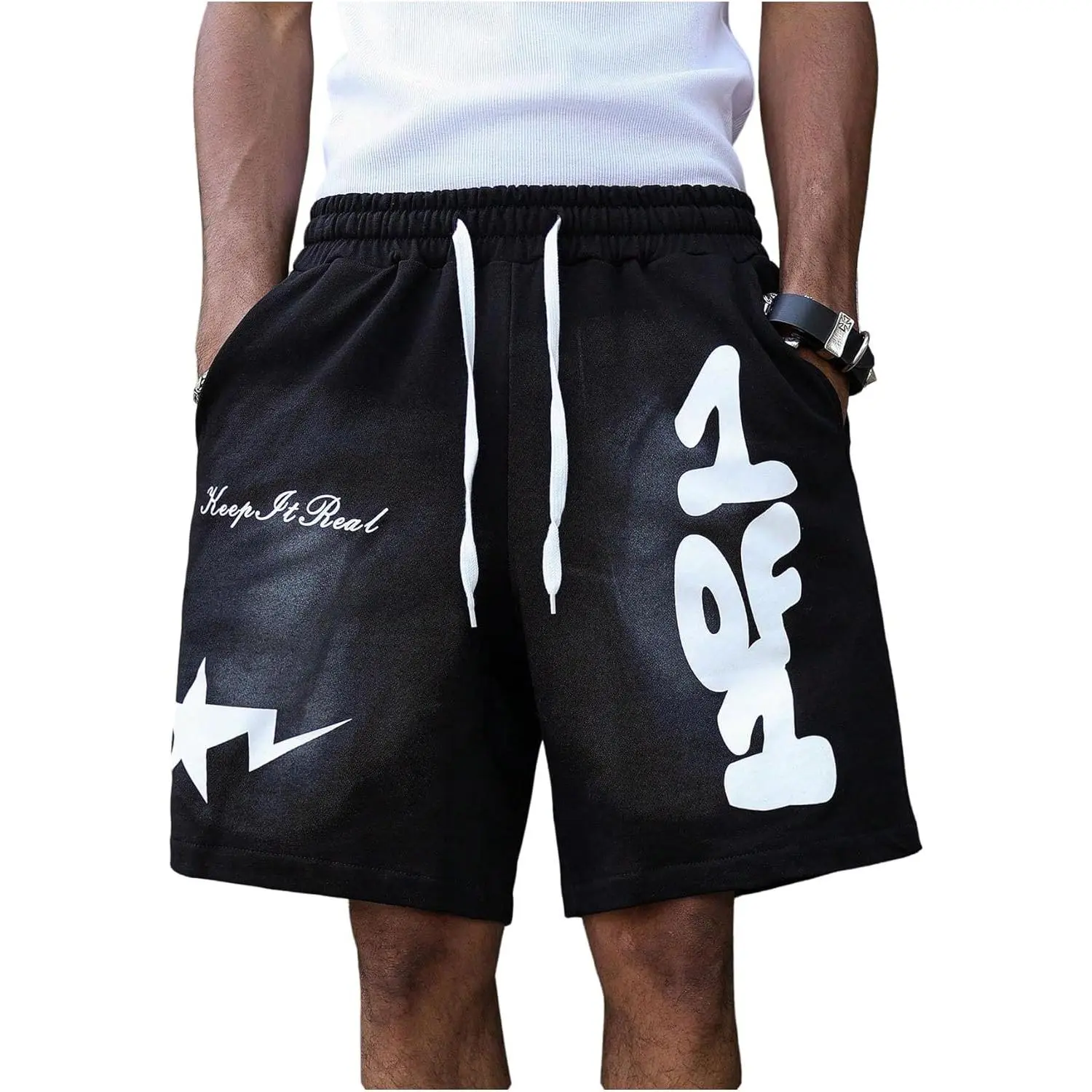 GORGLITTER Men's Y2k Shorts Streetwear Casual Trendy Graphic Drawstring Baggy Basketball Bermuda Soccer Shorts