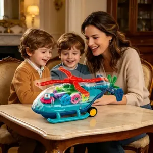 Transparent Gear Electric Helicopter Toy, Automatic Wall Bounce Sound Light Plane, Steam Educational Gift, Fun Learning Aircraft
