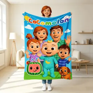 blankets Cocomelon JJ YoYo TomTom Bingo Soft Funny Flannel Throw Blanket Cute Animated Character Print Kids Blanket Adult Blanket For Sofa Nursery Bedroom Travel Birthday Gift home goods