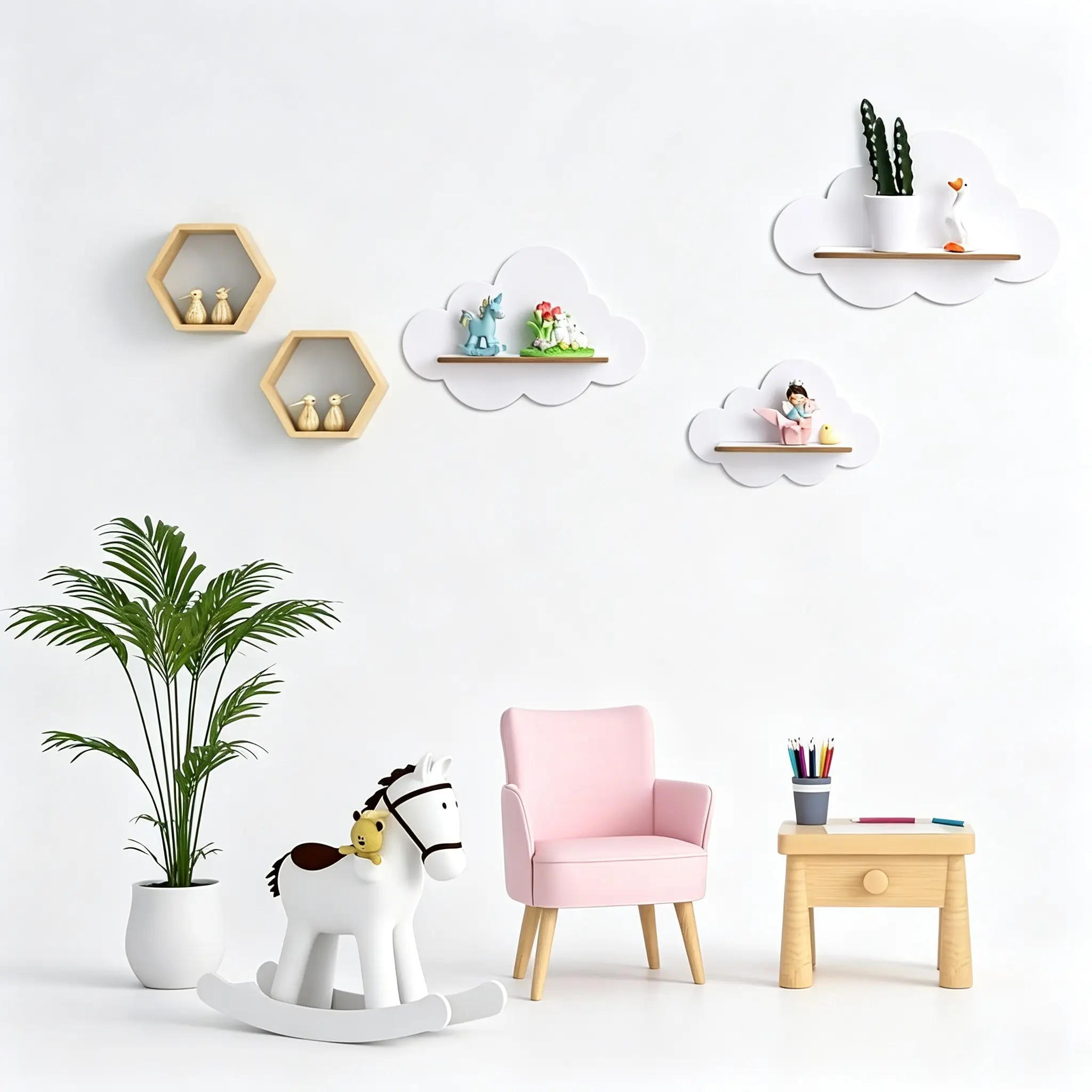 3-Piece Cloud-Shaped Floating Wall Shelf Set, Cute Cloud Wall Organizer, Crystal Display Rack, Bedroom Living Room Bathroom Decor