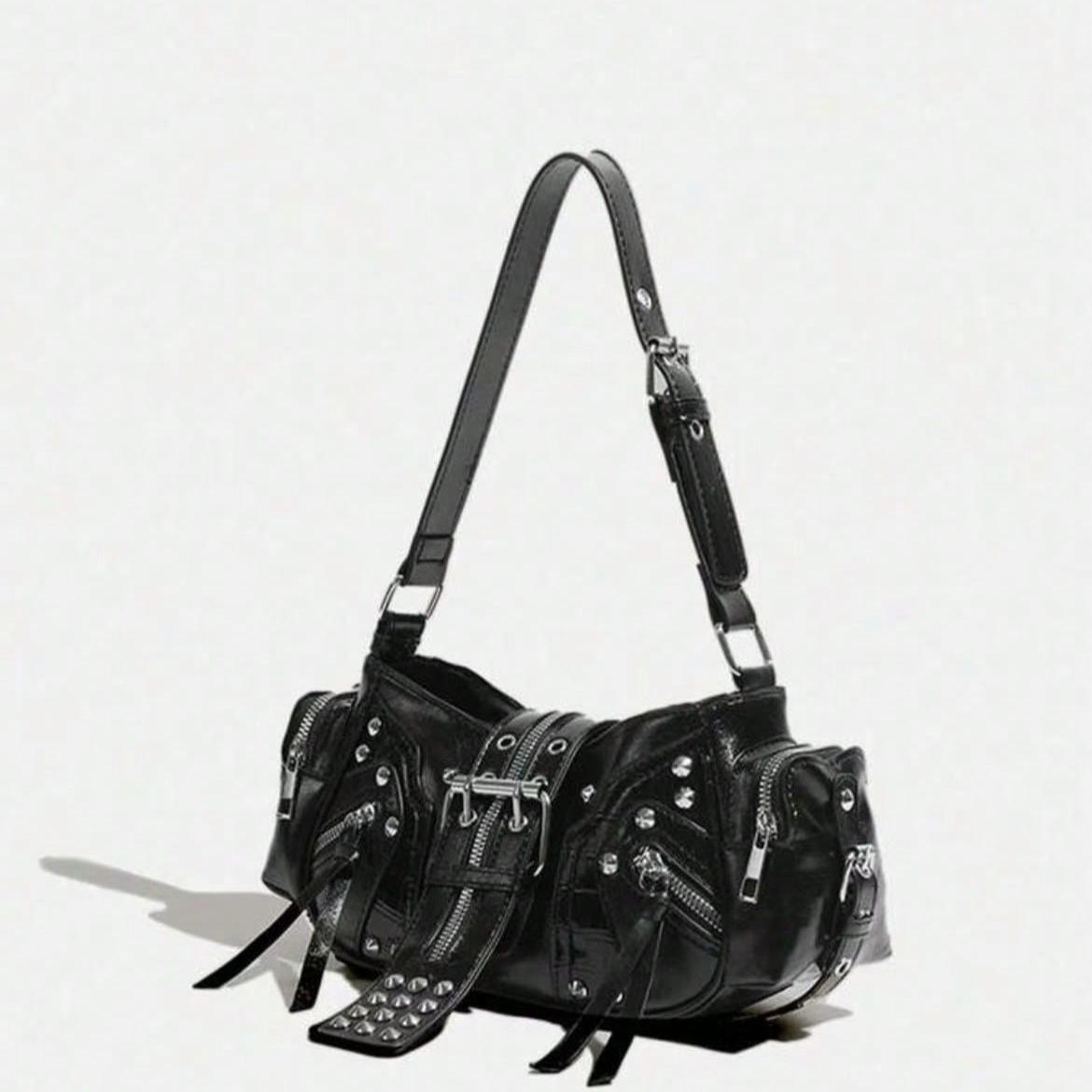 Unisex Punk Rock Motorcycle Shoulder Bag, Y2K Oilcloth Leather Crossbody Underarm Handbag With Adjustable Strap, Suitable For Shopping, Traveling, Commuting