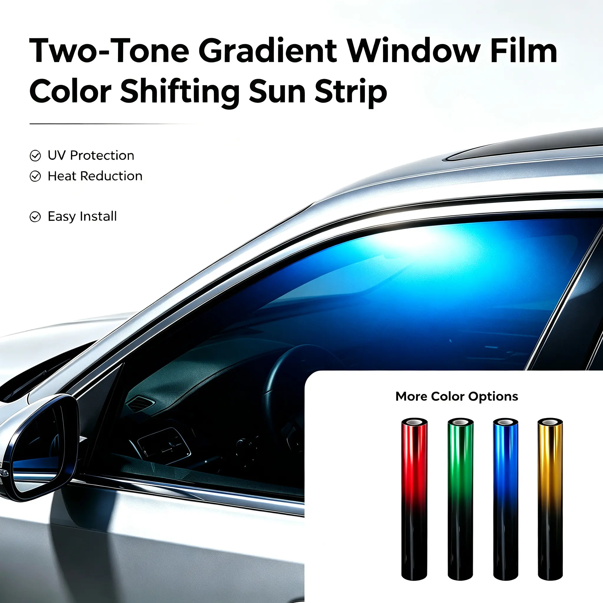 50cm × 300cm (19.68in × 118in) Gradient Two Tone Car Window Tint Film PET Auto Solar Window Shade Film Heat UV Block Windshield Window Decor Sticker