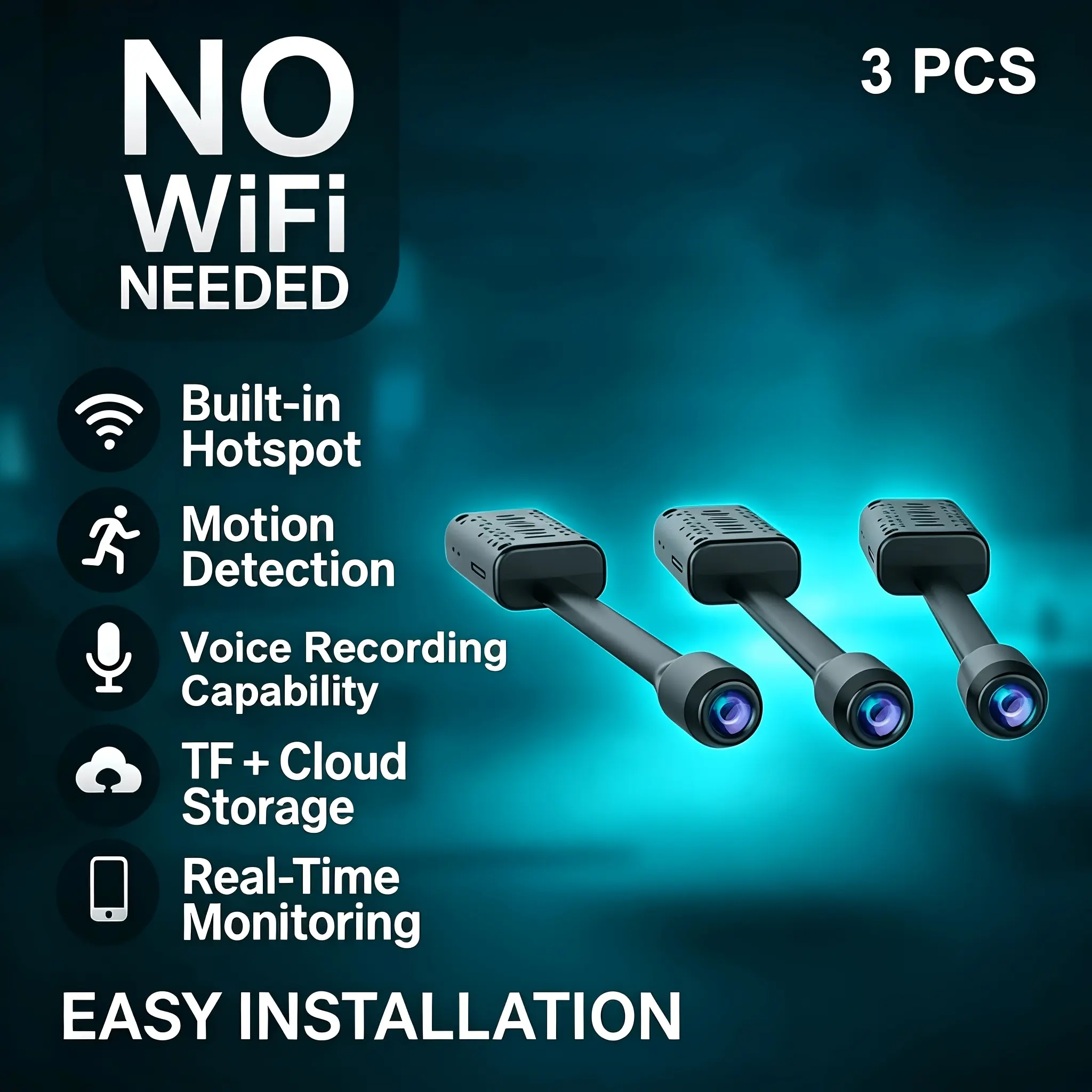 YINGWEICAM 1296P 3PCS Indoor Wireless Security Camera  - No Charging Needed, 128G Max Memory Card Support, AP Hotspot Direct Connection, Intelligent Motion Detection, Cloud Storage, Adjustable Lens, Ad-Free App, Night Vision, Wireless Security Camera I