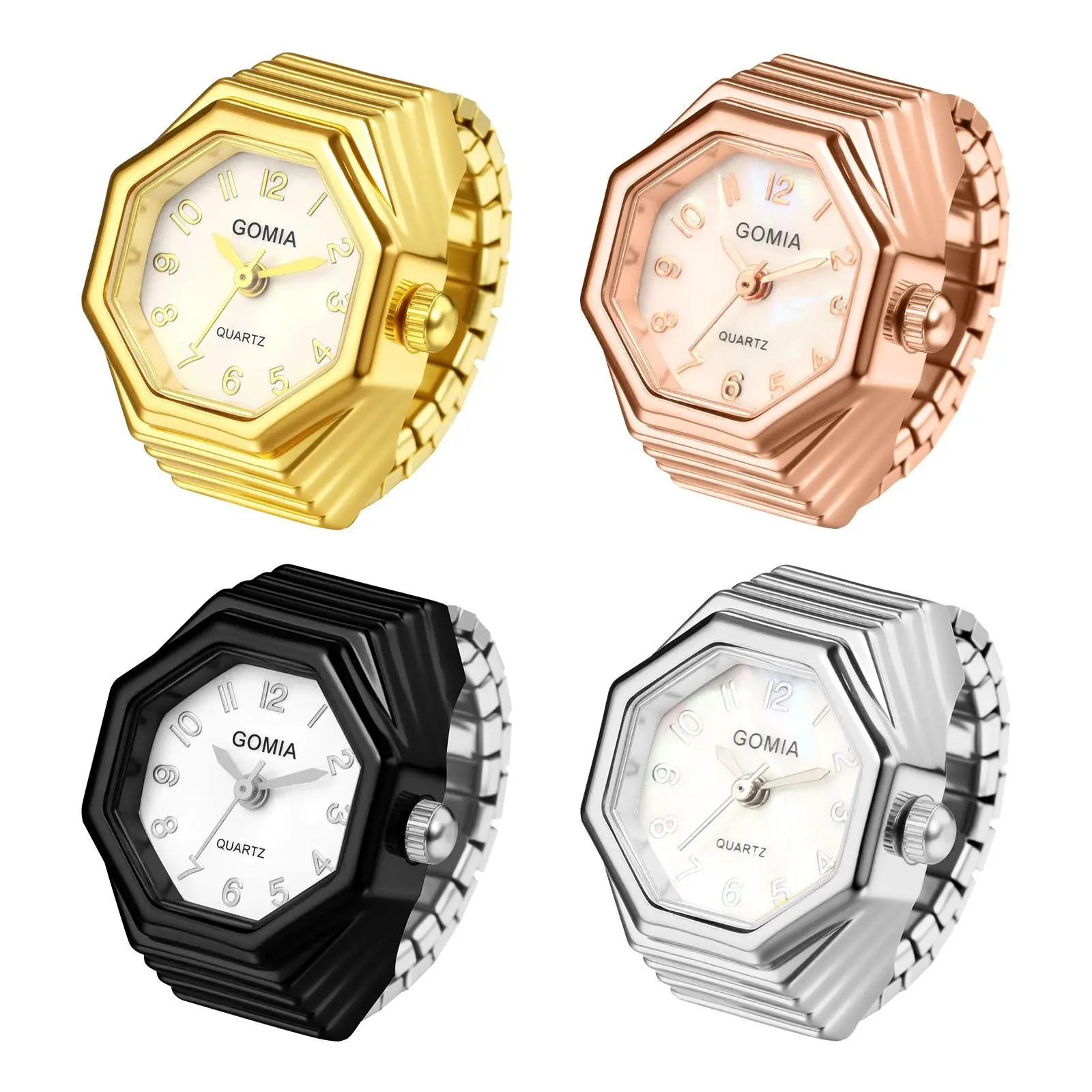 Women's Octagonal Shell Face Quartz Finger Ring Watch, Stainless Steel Stretch Band Flexible Wrist Watch, Flexible Wrist Watches