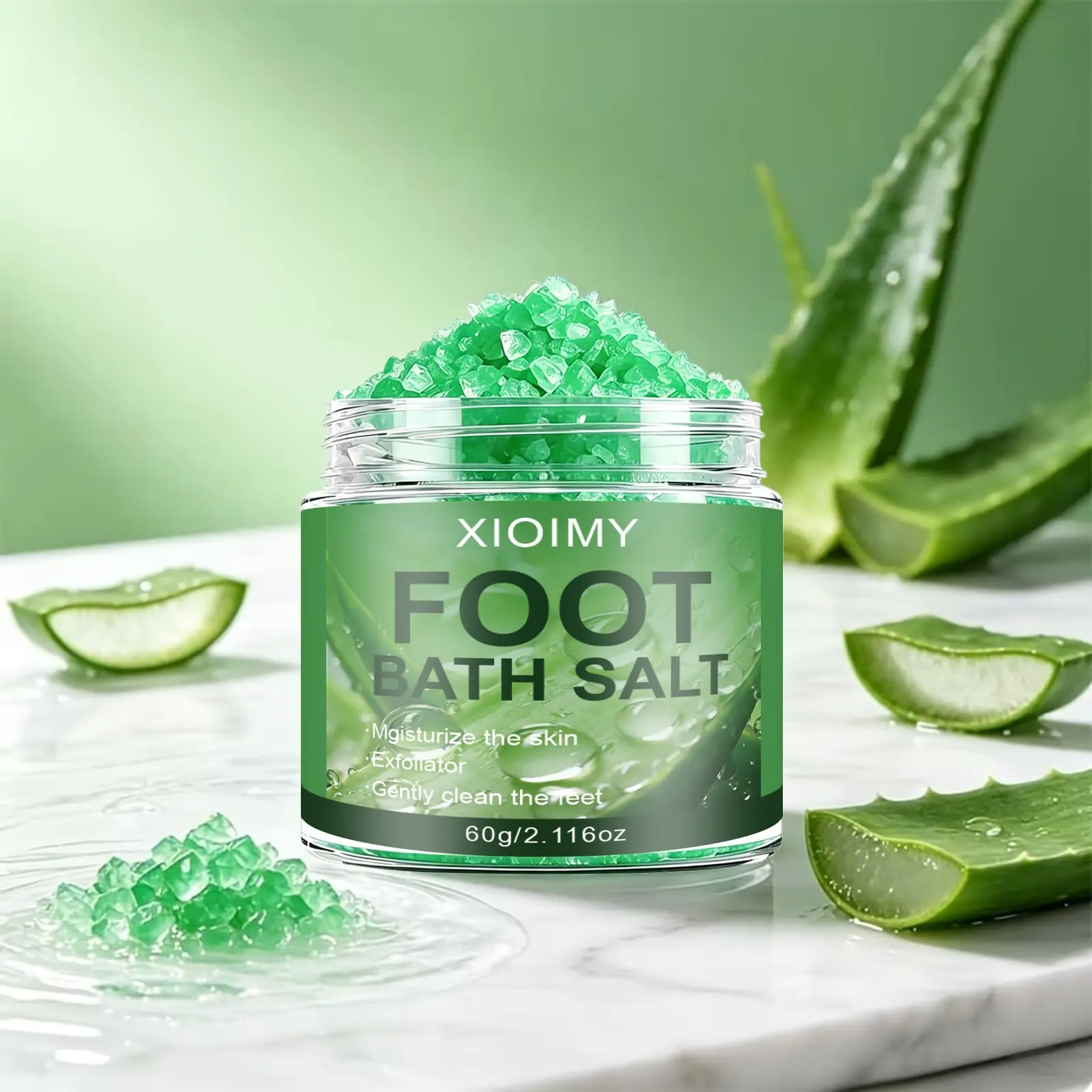Xioimy Aloe Foot Bath Salt 60g, Foot Soak, Deep Cleansing & Moisturizing, Softens Calluses, Exfoliating Foot, DIY Foot Spa, Ideal for Dry Feet, Summer Gift for Women