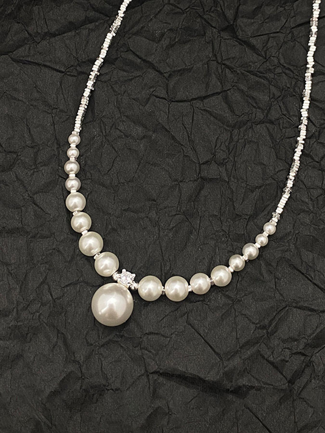 S925 Sterling Silver Faux Pearl Decorated Necklace for Women, Fashion Jewelry for Party, Daily Clothing Decor, Trendy All-match & Exquisite Jewelry for Birthday Gift