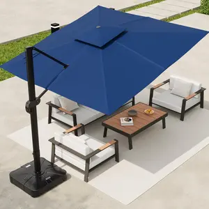360° Rotating Adjustable Cantilever Patio Umbrella - 10x10 ft Heavy Duty Aluminum Offset Parasol - Large Square Shade for Garden, Poolside, Backyard - Burgundy Red (Base Not Included)