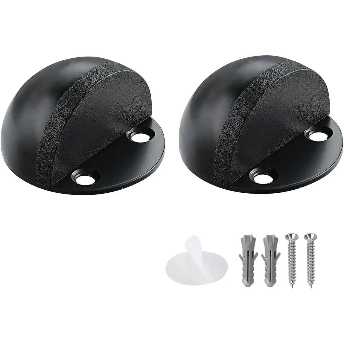 Stainless Steel Floor Door Stopper Bumper - Self Adhesive or Screw Mount, Sound Dampening, Wall Protection for Glass Doors, 2-Pack Black (DSB3-BK-P2), Two-Pack