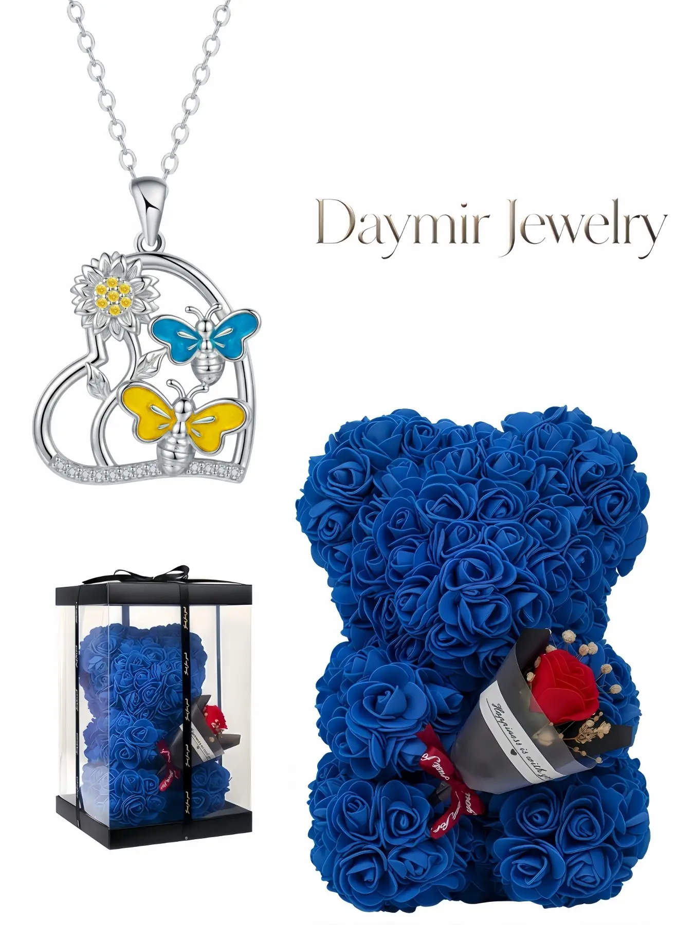 Unique sunflower‑bee dainty luxury drop‑glue choker necklace. Comes with preserved‑rose bear jewelry box as magical surprise gift for birthdays, Valentine’s Day, Mother’s Day and Christmas.