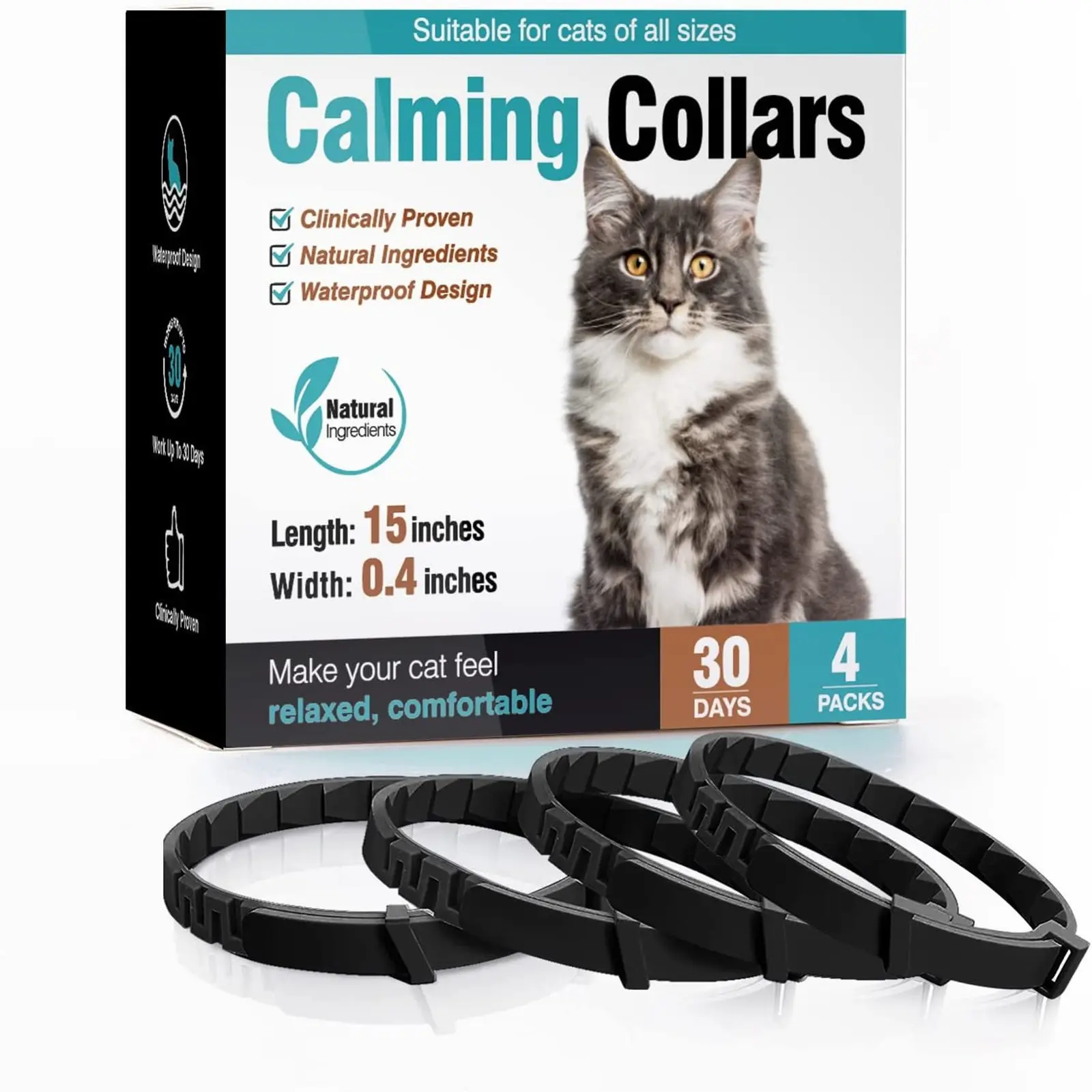 New Arrival 4Piece Pet Soothing Collar Set. Relieves cat anxiety, keeps cat calm protection. Retractable and waterproof collars suitable for cats.
