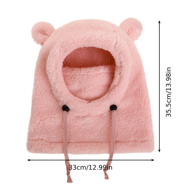 Kids Winter Cute Ear Warm Balaclava with Hood - Lightweight Windproof Face Mask for Outdoor Skiing & Cycling, Thickened Polyester, Adjustable Drawstring, Machine Washable, White with Black Accents