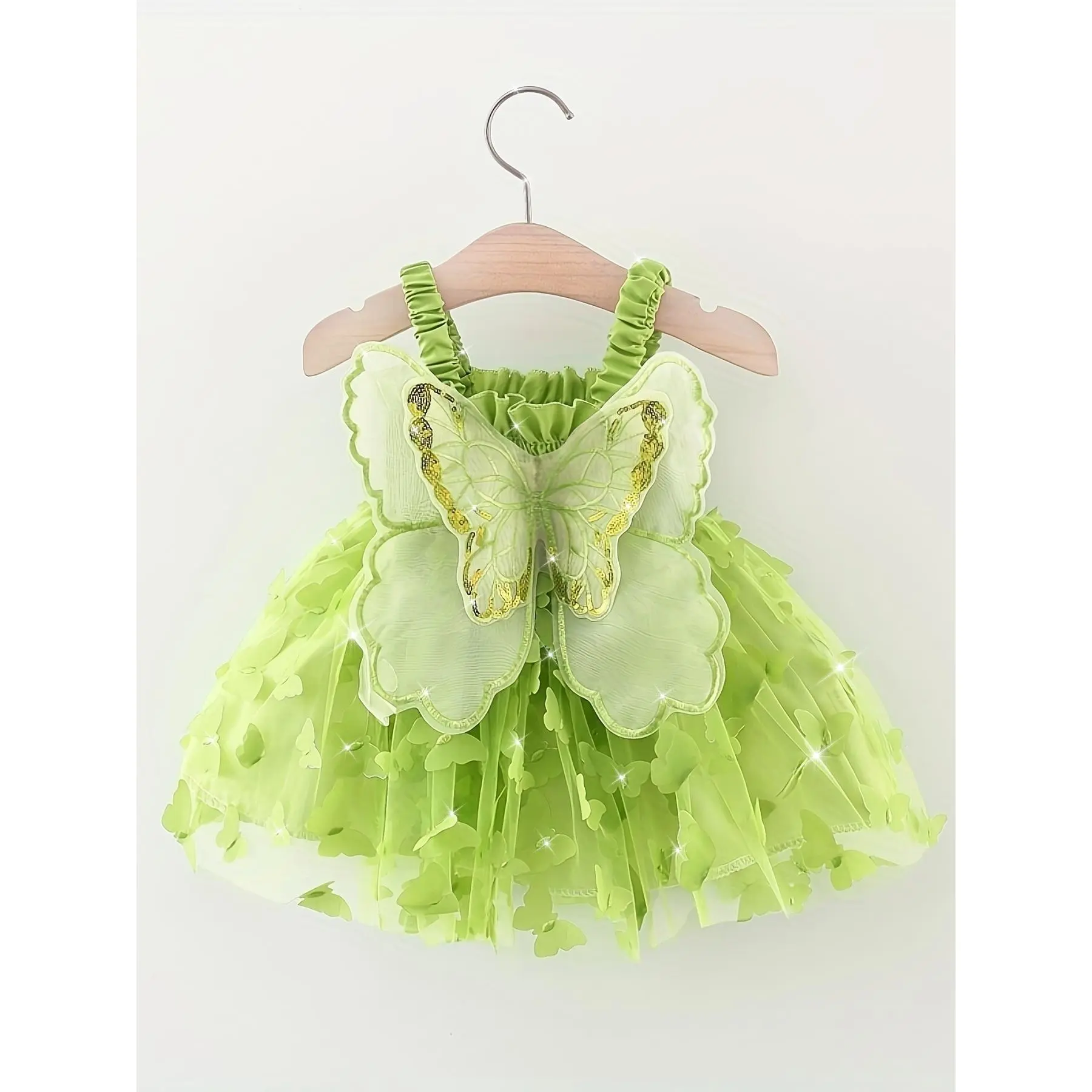 Toddler Girls' Princess Dress - Sleeveless, Short-Length, Colorful Polyester Casual Dress with Cute Butterfly Wings, for Summer Parties, 2-3Y, Polyester Band, Party
