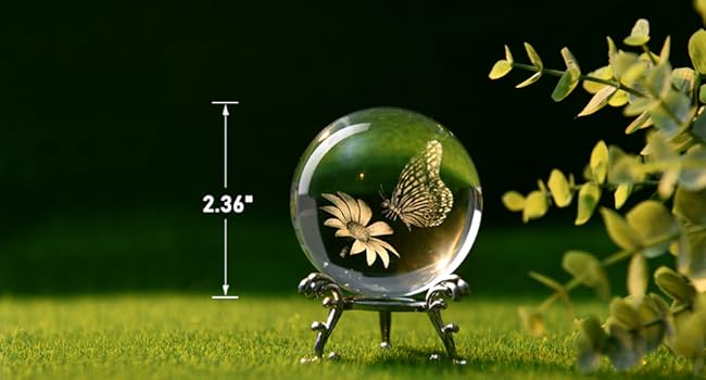 3D Butterfly Crystal Ball 60mm Gifts Ideas for Girlfriend Wife Mom Couple Her Butterfly on Sunflower in Glass Ball with Stand Butterfly Sphere Novelty Home Decor Ornaments Interior Decoration Accessories Modern Home Decoration Art Figurine