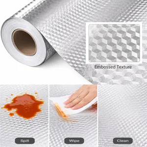 Kitchen Wallpaper Oil Proof Sticker Aluminum Foil Backsplash Self-Adhesive Contact Paper Cabinet Liner Waterproof Heat Resistant Peel Stick Wallpaper 15.7X118 Inches Cube Texture Silver Non-Woven,UU