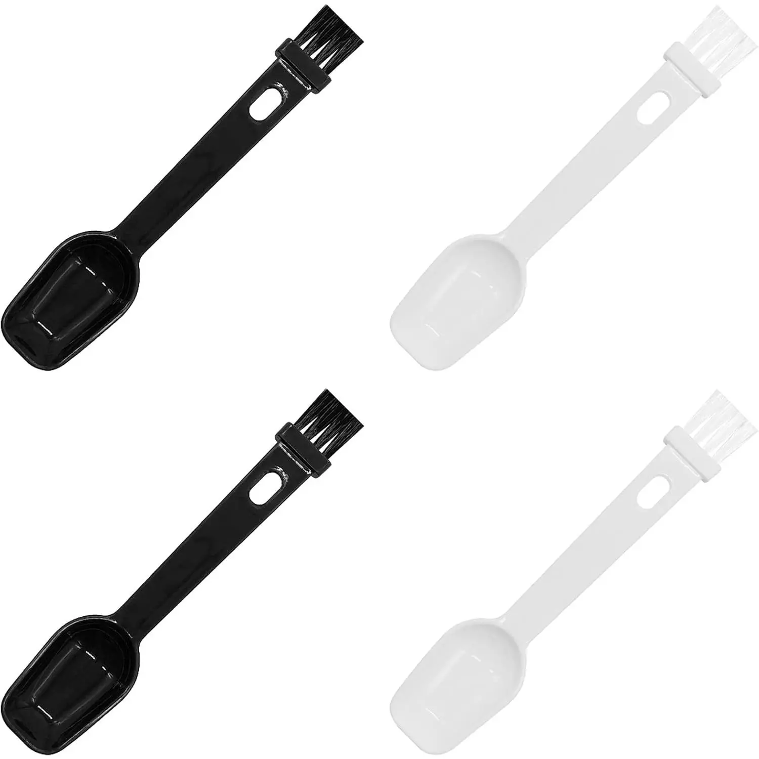 Coffee Spoon with Espresso  Brush 4 count 2 in 1 Brush for Cleaning Espresso Machines & Scooping  , Coffee Tool for Barista  Kitchen Café (2 PCS White, 2 count Black)