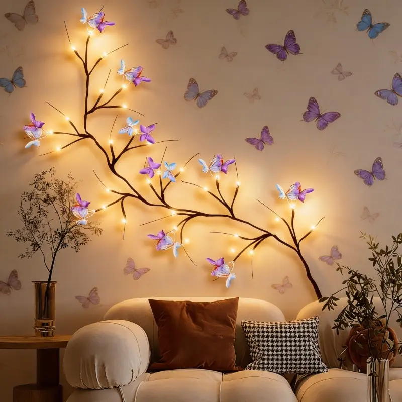 Butterfly LED Branch Wall Light Set, 96 Leds, USB Powered, 8 Lighting Modes, Romantic Party DIY Decor, Festive Decoration, Decorative Lights