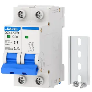 DC Miniature Circuit Breaker, 1000V 2 Pole 20 Amp Isolator for Solar PV System, Thermal Magnetic Trip DIN Rail Mount, C20 DC Disconnect Switch