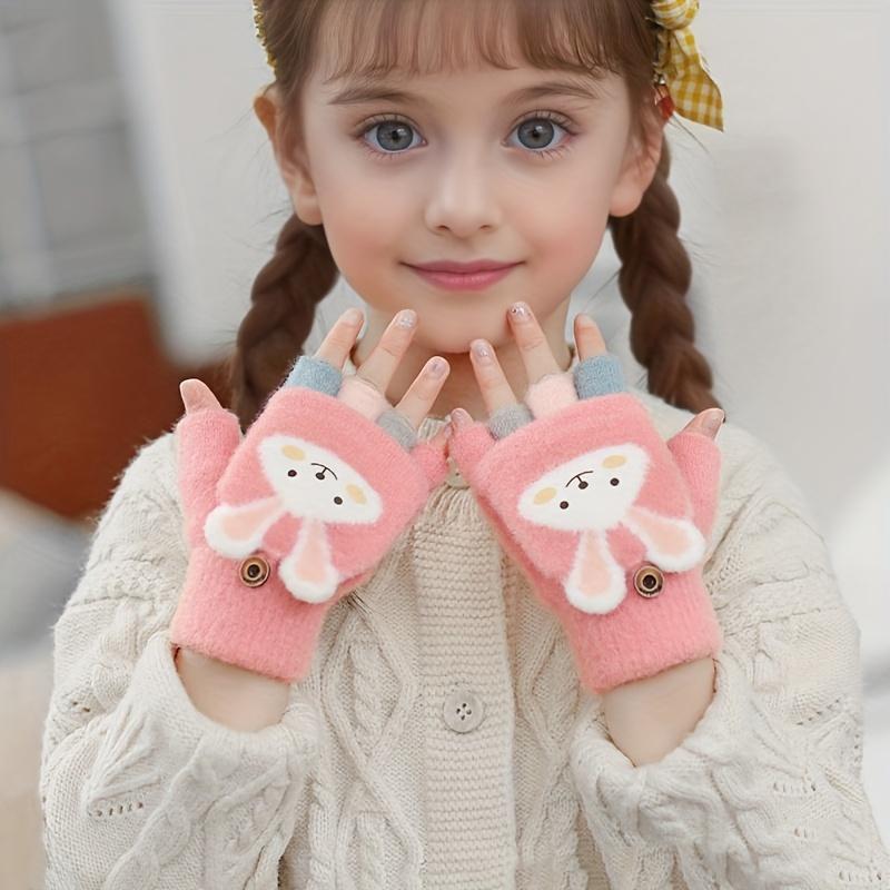 New1 Pair Fleece-Lined Cozy Design Half-Finger Flip Gloves, Warm Winter Outdoor Play and Daily Use -4 °