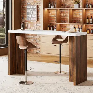 Garvee Bar Table for 4-6 People - 55 Long Counter Height Pub with Extra Thickened Tabletop, Modern Rectangular Home Bar Coffee Unit for Kitchen, Dining Room, Balcony, Living Room, Basement, White+Walnut