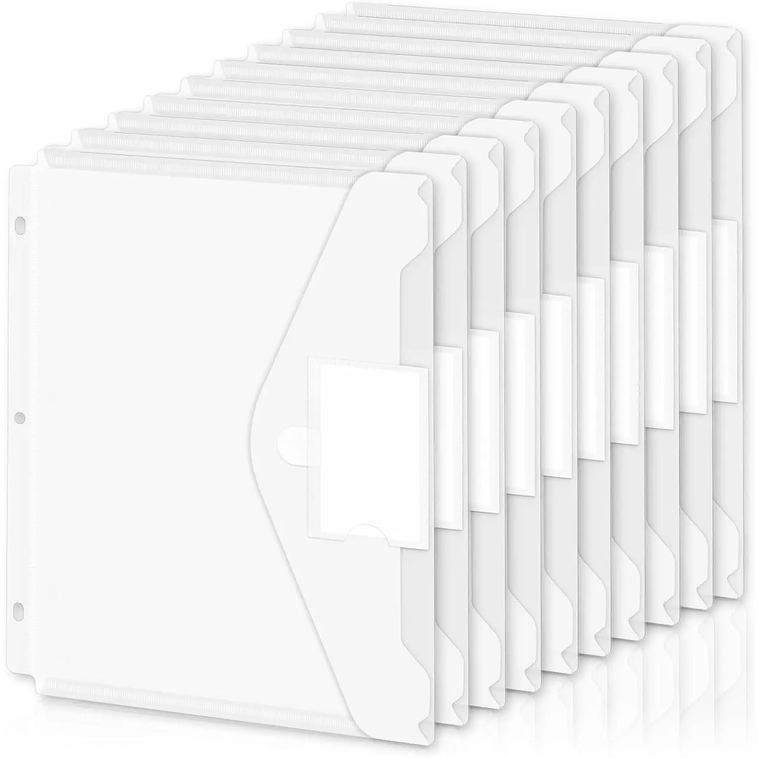 Binder Pocket, 10 Pack Super Heavyweight Plastic Folders for 3 Ring Binder, Folders with Pockets Side Loading, Binder Pouch with Label Expandable, Letter Size, Transparent