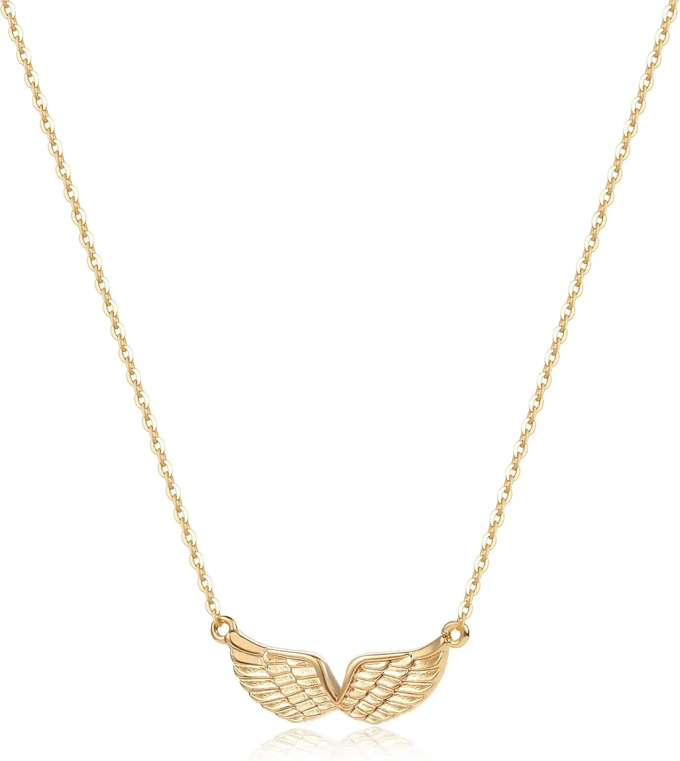 MEVECCO Gold Angel Wings Pendant Necklace, 18K Gold Filled, Dainty Minimalist for Women