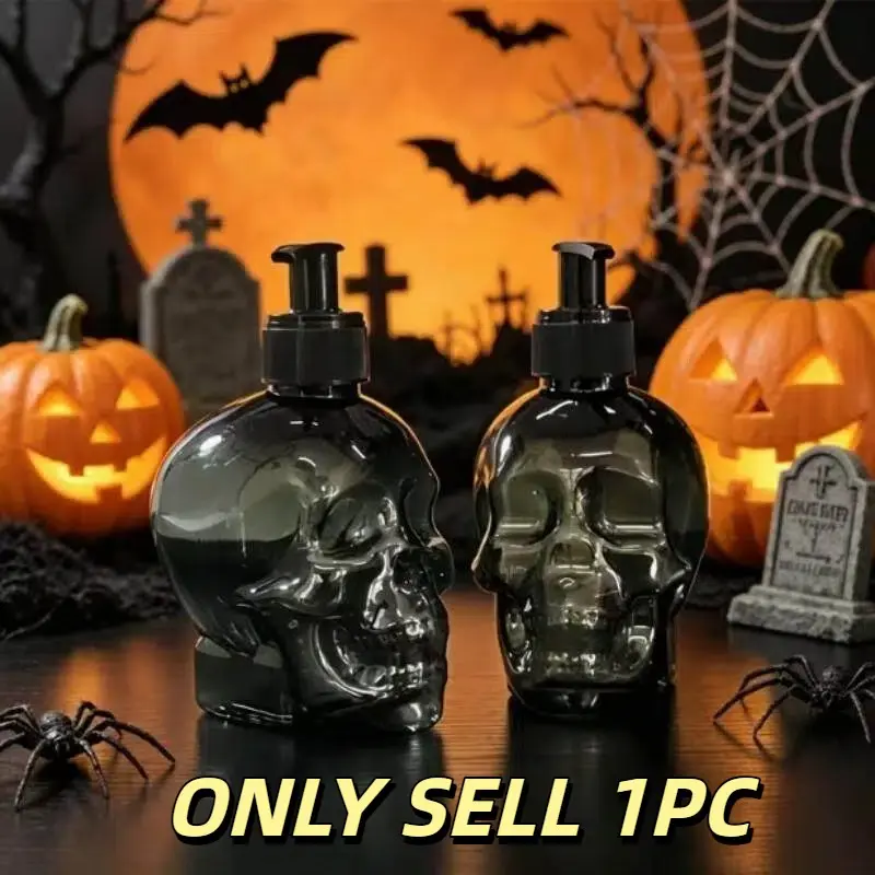 Skull Head Plastic Soap Dispenser, Halloween Hair Wash Shower Lotion Distributor, Cosmetics Bottle, Transparent Colors Available, Bathroom Soap Dispenser