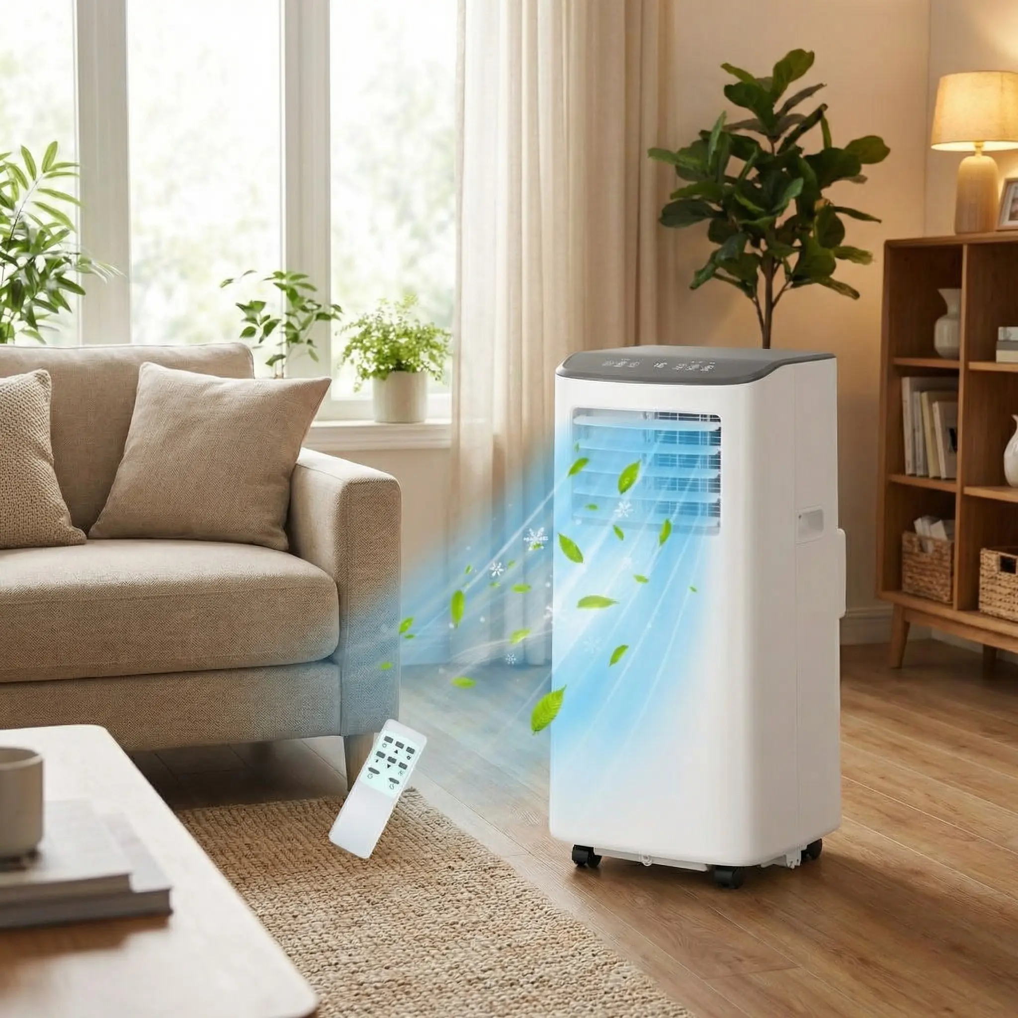 8000 BTU Portable Air Conditioner, 3-in-1 Dehumidifier Fan, 24h Timer, Cools 350 Sq Ft, Remote Control, Efficient Cooling for Bedroom Home White