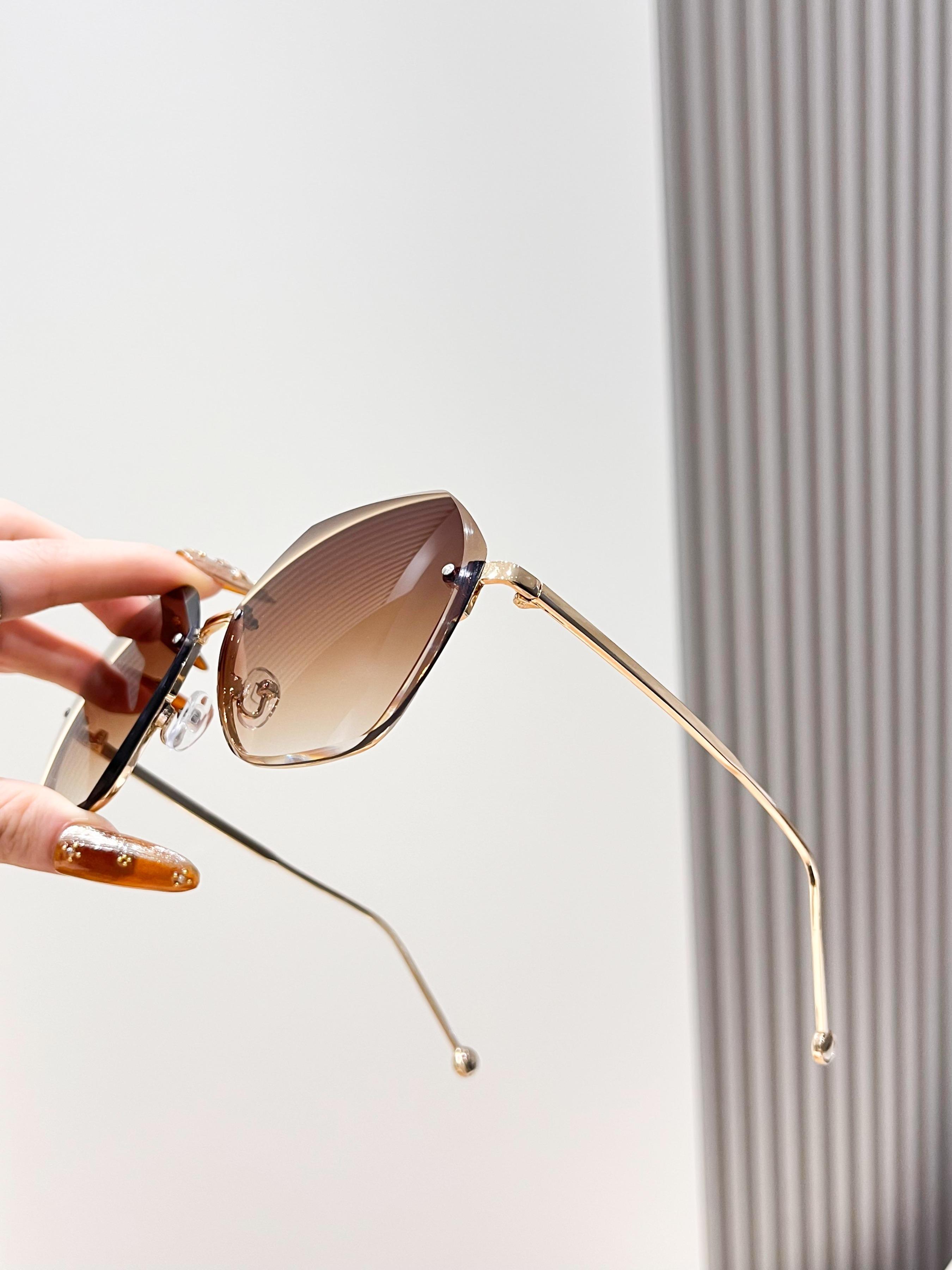 Elegant Gold Gradient Frameless Sunglasses for Women, Hexagonal Large Metal Arms, UV Protection Multi-Color Shades Ideal for Party, Daily Wear, Travel & Holiday Gifting