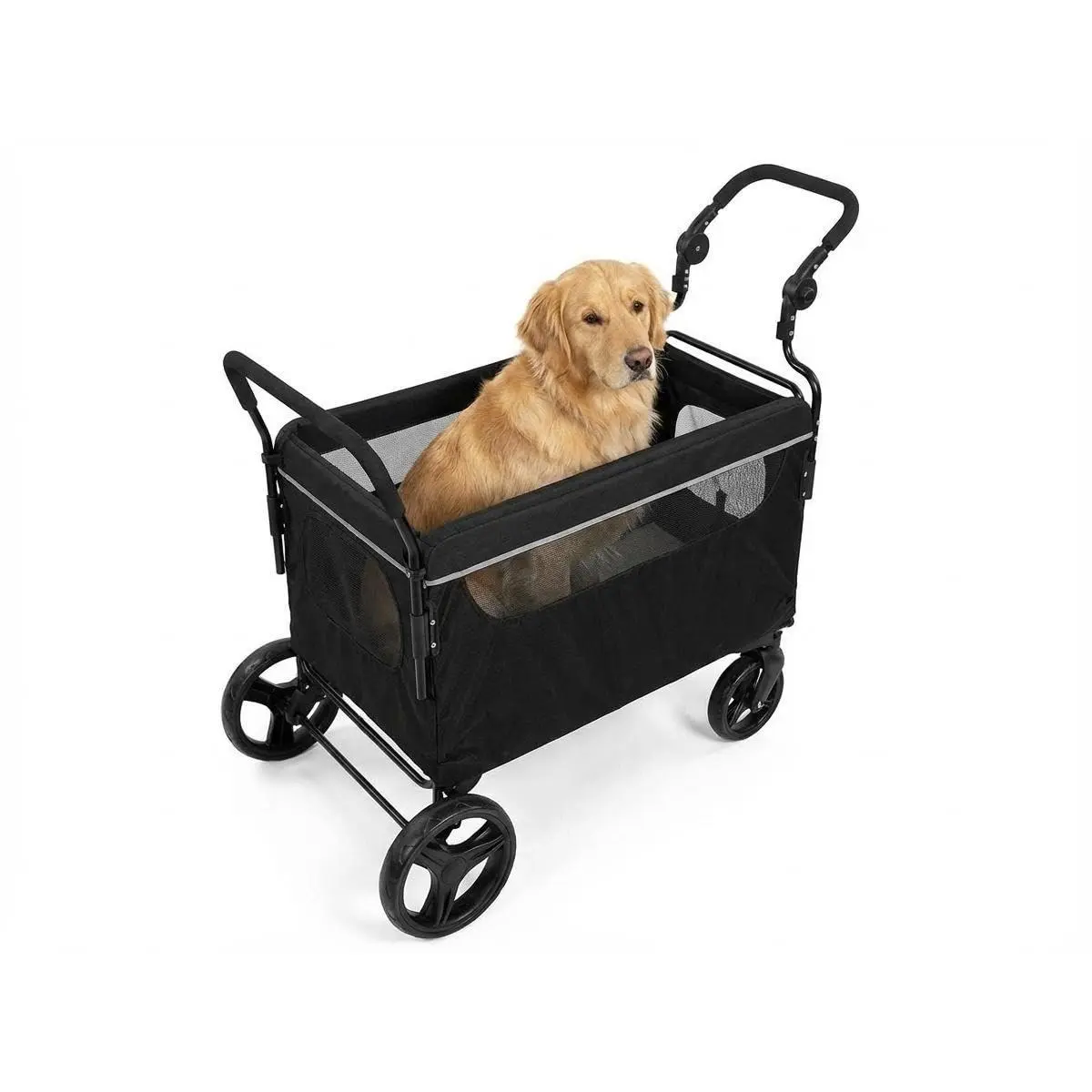 Garvee Large Foldable Dog Stroller, 100 kg Load Capacity, Spacious Interior, Safety Leash, 360° Swivel Wheels with Brake, Mesh Window, Carbon Steel