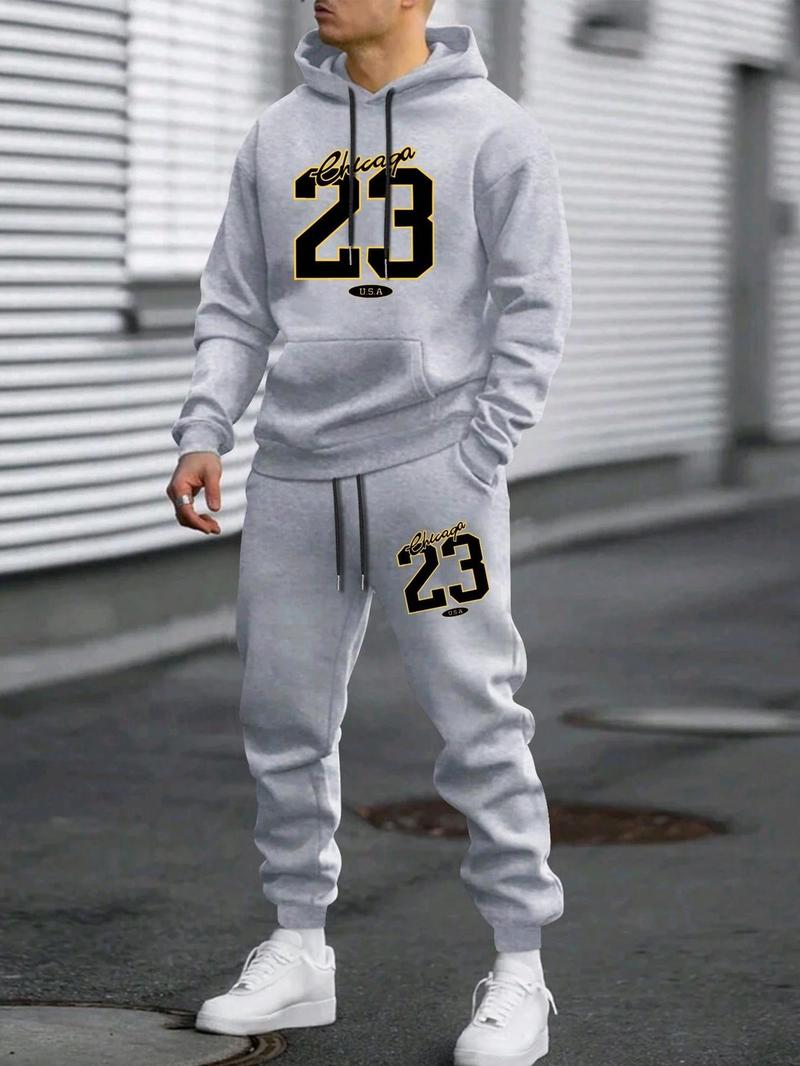 Men's Plush Hoodie & Drawstring Waist Sweatpants Two-Piece Set, Casual Lounge Set, Men's Spring & Fall Clothes