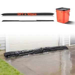 VEVOR Flood Barrier, 10 Pack, 5 x 0.7 ft Flood Bags with Bucket, Reusable Water Absorbent Barrier Activated by Water, Sandless Sandbags Blockage, Flooding Prevention Bags for Basement, Garage, Doorwa