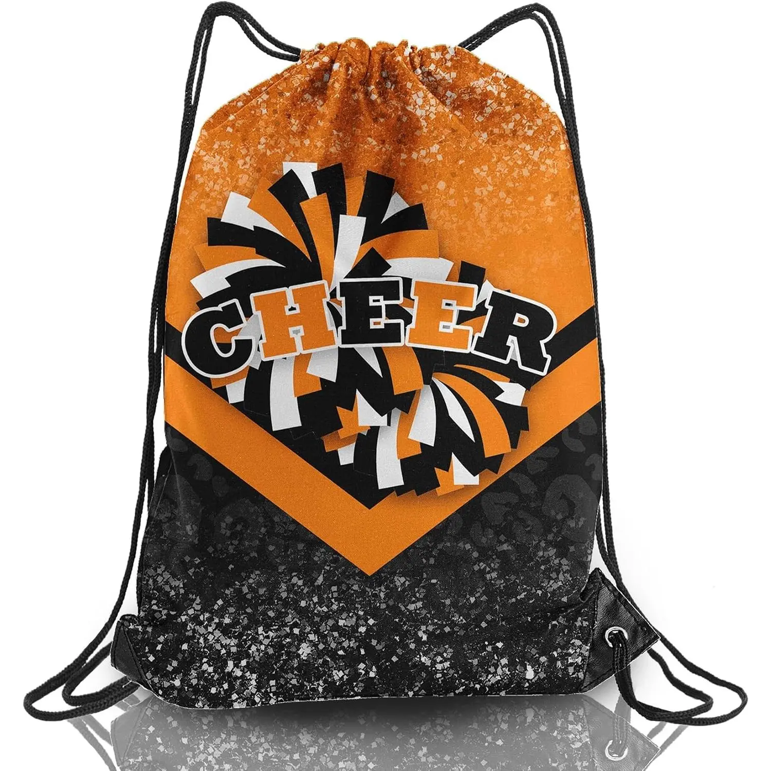 Cheerleading Drawstring Gym Backpack Cheer Accessories Cheerleader Gifts for Cheerleaders 1Pcs (Orange&Black)
