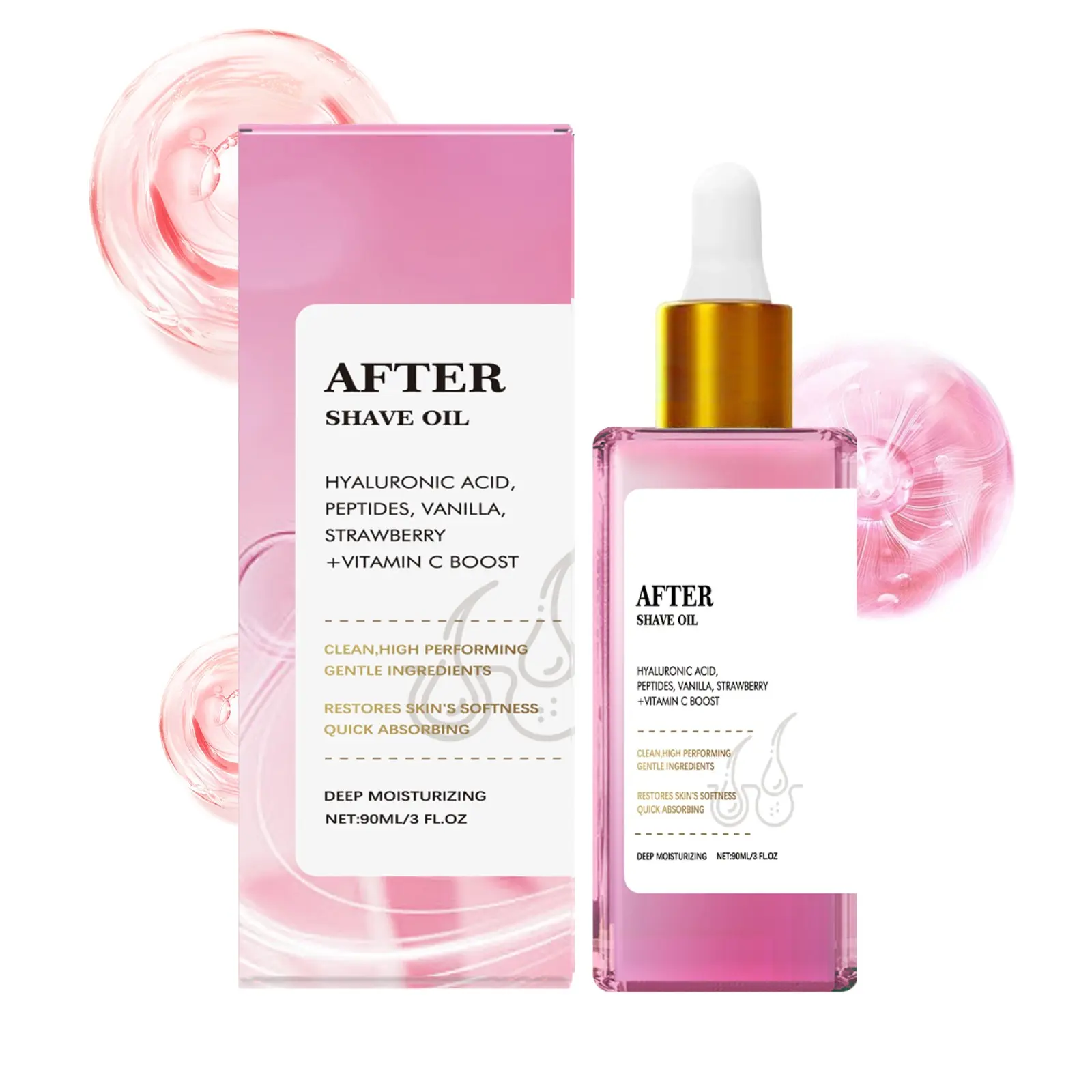AMZ Strawberry Vanilla Hyaluronic After Shave Oil, Gentle Hydrating Aftershave Treatment For Smooth Soft Skin Daily Care
