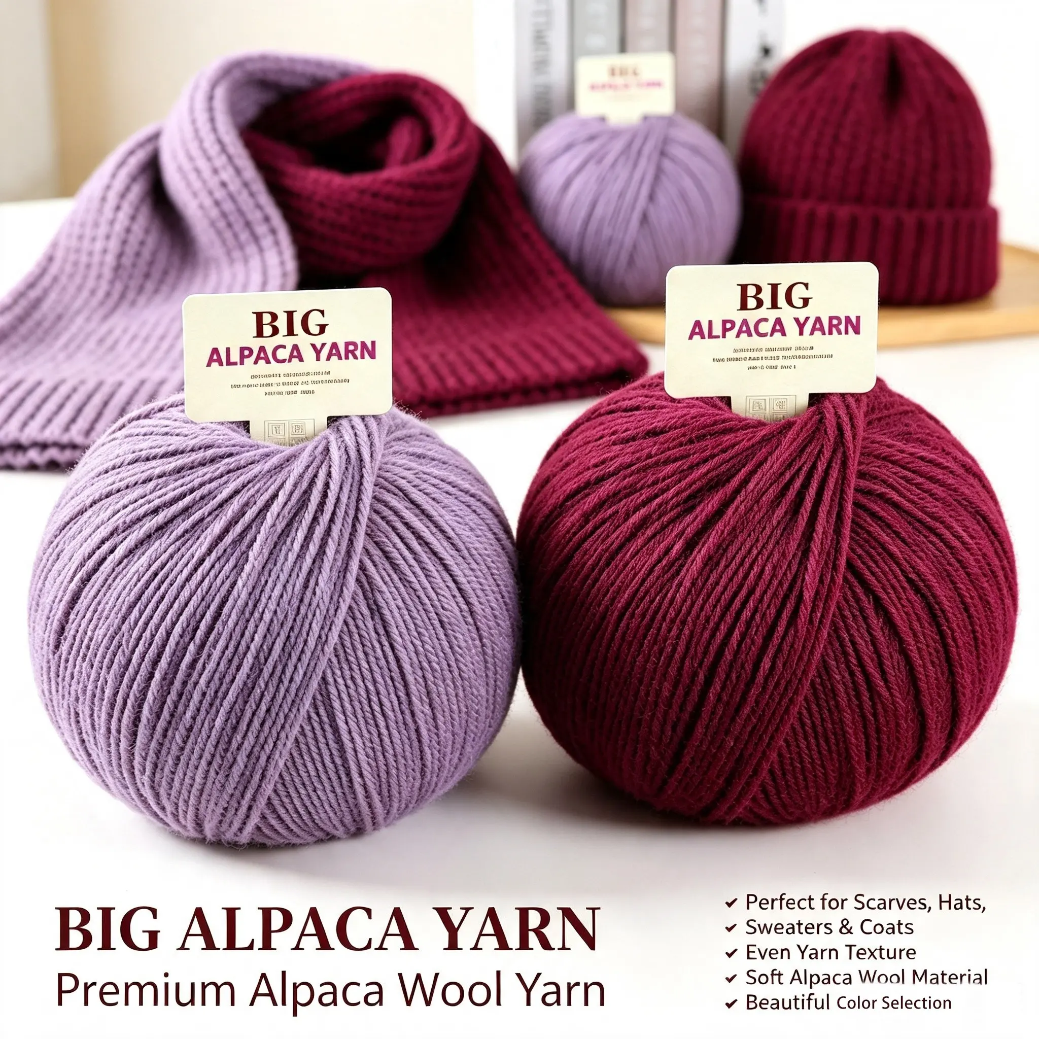 600g/2pcs Alpaca Yarn Ball, Even Texture Alpaca Fiber, Handmade DIY Material, Multicolor Pure Color Knitting, Scarf Hat Sweater Jacket