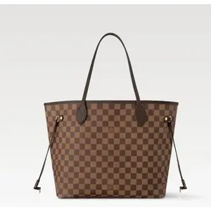 Pre-owned Neverfull MM Damier Ebene New Version Red Interior Microchip Shopping Tote Bag