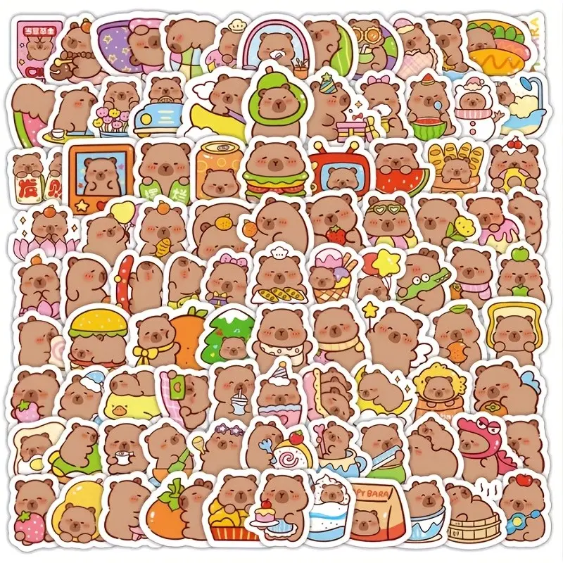 5-Pack Capybara Stickers, 100pcs Per Pack, 500pcs Total, Creative Hamster Travel Luggage Phone Decals, Animal Theme Stickers