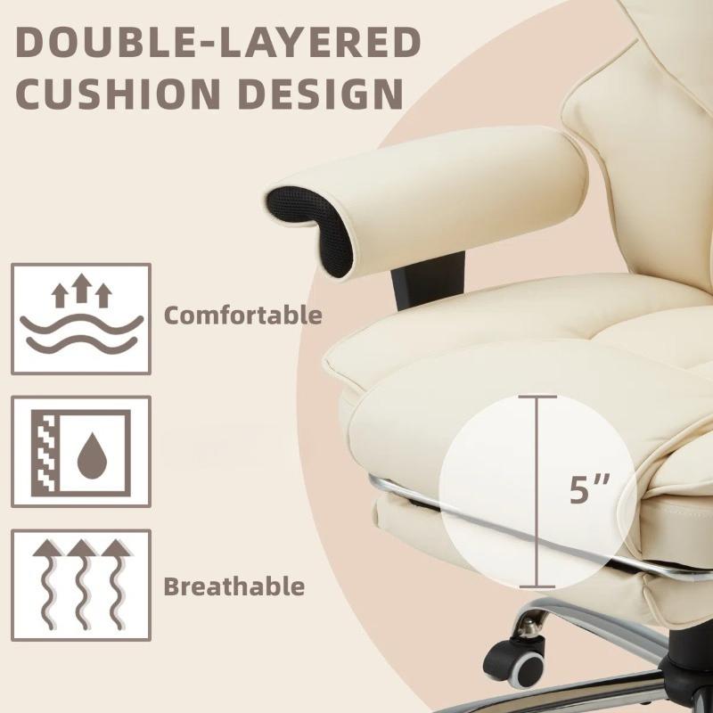 Ergonomic Executive Office Chair with 6-Point Massage and Footrest, Adjustable Reclining Faux Leather Desk Chair with Padded Armrests and Swivel Wheels