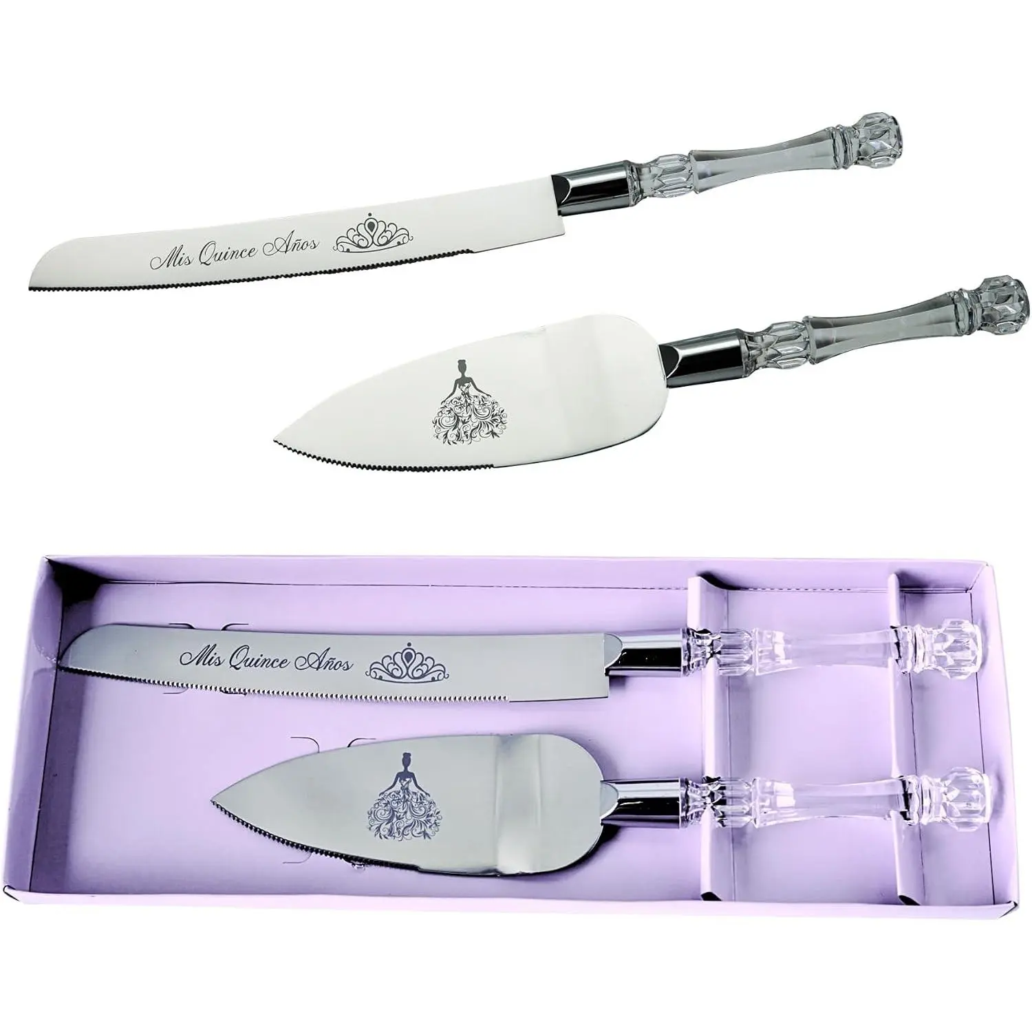 Mis Quince Años Quinceanera Cake Serving and  Set, Sweet 15 Birthday Cake  Set. Feliz 15 Anos Decoration,  Handle, Stainless Steel,  ()