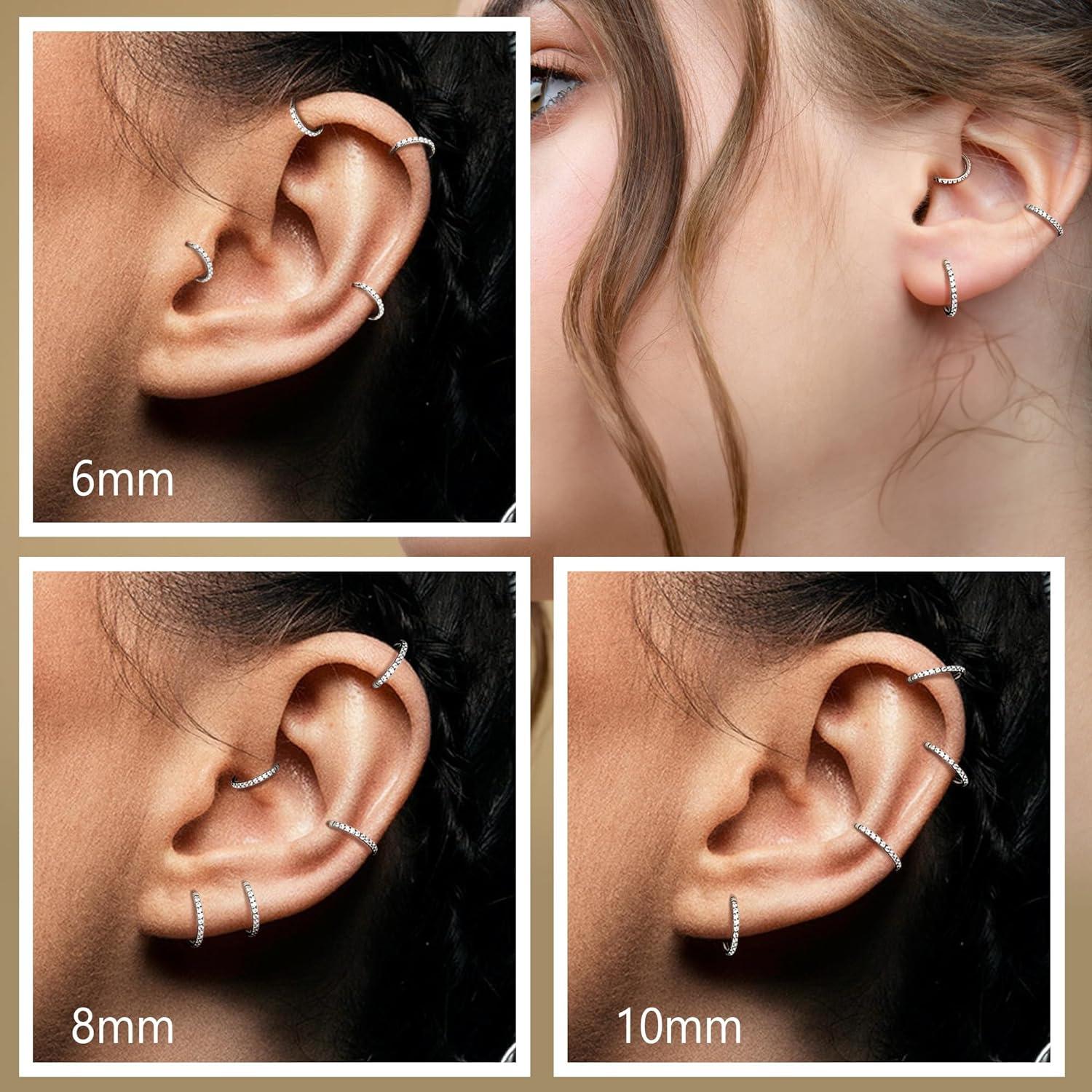 Cassieca 1 Count G23 Titanium Nose Rings Hoops Conch Piercing Jewelry 16G 18G 20G Hinged Segment CZ Paved Clicker Rings for Septum Cartilage Daith Helix Rook Tragus Ear Lobe Earrings for Women Men 6mm/8mm/10mm Daily